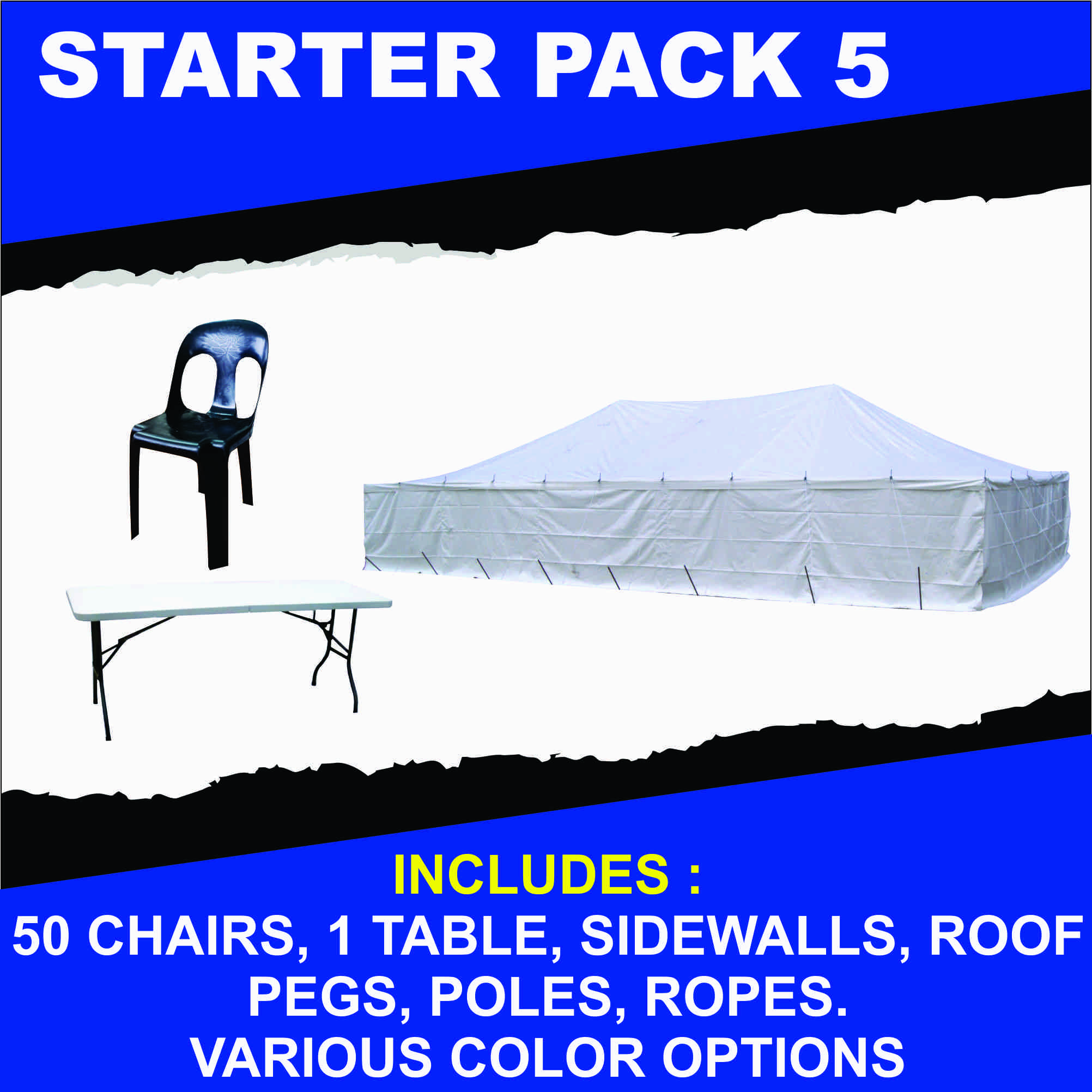 Starter Pack 5 - 5m x 10m Pole Tent With 50 Chairs & 1 Table